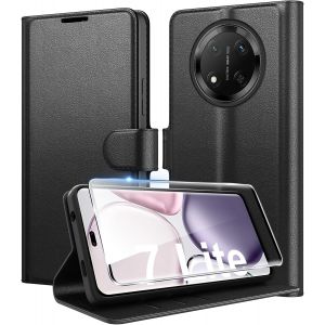 JGD-Coque pour Honor Magic 7 Lite en Premium Cuir PU, Portefeuille Housse Etui pour Cartes Protection Anti-Choc Flip Case avec 1 Verre Tremp&eacute; Noir - Neuf