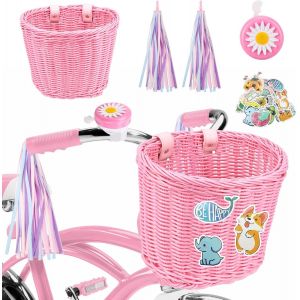 Kal-Panier De Vélo Pour Enfants - Panier De Vélo Tressé Pour Enfants - Avant - En Plastique Tressé - Accessoire De Vélo Pour Garçons Et Filles (Rose) - Neuf