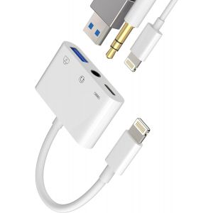 Thef-Adaptateur Usb Iphone Lightning Vers 3.5 Mm Ecouteur(3 En 1) Chargeur Jack Cable Otg 3.0 Usb A Prise Camera Flash Charger Casque Accessoire Pour Apple 14 13 12 11 Pro Max 7 8 Plus X Se Xs Xr Ipa - Neuf