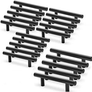 Lot de 20 poignées de placard de cuisine noires en acier inoxydable, forme T, diamètre 12 mm (entraxe des trous : 96 mm) - Neuf