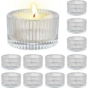 12 Pcs Photophore Verre, Photophore Bougie 5.3 * 3.4Cm, Photophore Bougie Chauffe Plat Transparent, Bougeoir Verre Pied Pour Mariages, Fêtes D'Anniversaire,Noël,Thanksgiving, Saint-Valentin - Neuf
