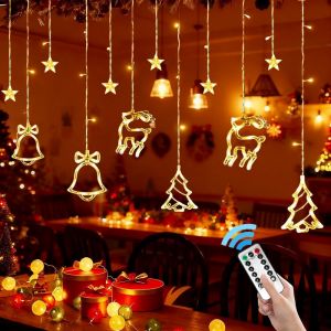 Jgd-Guirlande Lumineuse Fen&ecirc;tre No&euml;l, Rideau Lumineux Noel Interieur, 3.5 M 8 Modes Rideau De Guirlande Lumineuse A Pile, Avec T&eacute;l&eacute;commande Minuterie, Pour Chambre Fenetre Mariage - Neuf