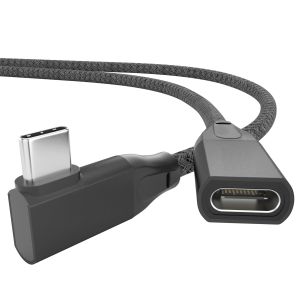 TRAHOO-C&acirc;ble d'extension USB C Angle Droit 30cm, Rallonge USB-C 3.2 Gen2 20Gbps Femelle vers M&acirc;le 90 Degr&eacute;s, Coud&eacute; Rallonge type C pour iPhone 17 16, MacBook Pro Air, iPad Pro, chargeur Magsafe - Neuf