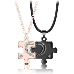Collier Puzzle &Acirc;me Soeur, 1 Paire Collier Couple Coeur Amour Puzzle, Couple Amoureux Puzzle Collier, Pendentif Fantaisie Avec Strass, Pour Cadeau De St Valentin Et D'anniversaire, Multicolore - Neuf