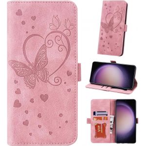 Kal-Coque Pour Samsung Galaxy S23 Fe 5g 6.4"" Etui, Couverture De Feuillette Mobile Housse En Cuir Pu Butterfly Avec Bracelet Pour Galaxy S23 Fe Sm-A155f / A156b, Rose - Neuf