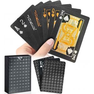 Sansh-Wugauwor Jeu De 54 Cartes En Plastique Étanches, 1 Jeu De Cartes Noires, Carte Poker Plastique Professionnel, Cartes À Jouer Pour Blackjack Canasta Bridge Tarot Jeux De Cartes De Voyage - Neuf