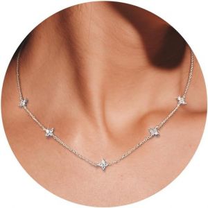 Kal-Colliers Pour Femmes Acier Inoxydable Doré Collier Ras De Cu Avec Pendentif Fleur 4 Pétales Trèfle À Quatre Feuilles - Neuf