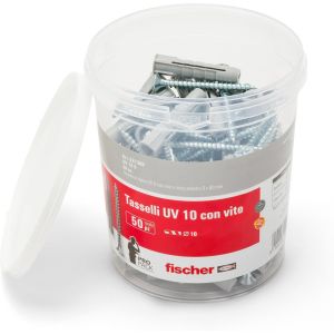 Fischer UV 10 S, seau avec 50 chevilles avec vis, mesure 10 x 50 mm, 50 chevilles + 50 vis, adapt&eacute; pour briques pleines et perfor&eacute;es, 531388 - Neuf