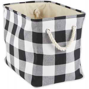 MEVRONISSHOP-CAMZ10457 Panier de Rangement en Polyester avec poign&eacute;es en Coton Durable, Solution de Rangement pour Bureau, Chambre, Placard, Jouets, Linge, Taille Moyenne, Noir et Blanc - Neuf