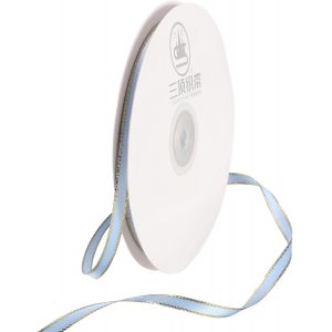 1 Rouleau De Ruban De Satin Bleu Avec Bord Doré, Double Face En Polyester Solide Pour Emballage Cadeau, Couronne, Décoration De Mariage, Accessoires De Bouquet - Neuf