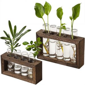 Nouveau produit,pots de fleurs suspendus muraux 9 tubes &agrave; essai,r&eacute;cipients en verre,boutons floraux,kits de vases en bois - Neuf