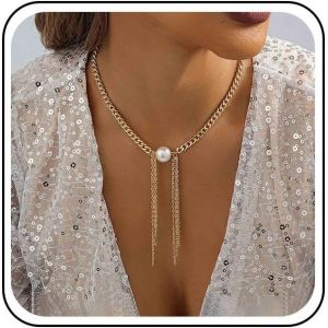 Kales-Collier Ras Du Cou En Perles Longue Chaîne À Pampilles Pendentif En Or Collier Ras Du Cou Épais Grand Collier De Perles Simples Collier À Maillons Épais Chaîne Déclaration Bijoux Pour Femme - Neuf