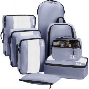 Organisateur De Val 8 Pièces, Rangement Val Organisateur Pour Les Voyages Et Les Vacances, Packing Cubes Avec Sac À Chaussures Et Sac À Cosmétiques, Voyage Accessoires, Gris - Neuf