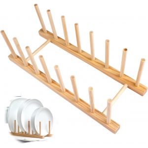 Egouttoir Vaisselle Bois,7 Emplacements Et Espacement 3 Cm,30 X 11,5 X 10 Cm,Organiseur D'assiettes En Bois Pour Ranger Assiettes,Tasses,Couvercles De Casseroles,Livres,Pot,Planche &Agrave; D&eacute;couper - Neuf