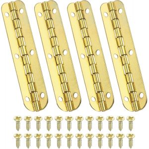 Mini Charni&egrave;re de Piano 65 x 12.5mm, 4 Pcs Mini Charni&egrave;res de Bo&icirc;te &agrave; Bijoux &agrave; 90 Degr&eacute;s avec Vis pour Bo&icirc;tes &agrave; Bijoux en Bois, Dor&eacute; - Neuf