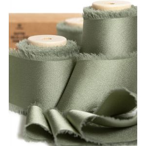 Ruban De Satin Soyeux Vert Poussi&egrave;re 3,8 Cm X 13,7 M, Rubans En Tissu &Agrave; Franges Faits &Agrave; La Main Pour L'emballage De Cadeaux, Les D&eacute;corations Festives, Les Bouquets De Mari&eacute;es - Neuf