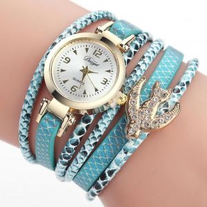 Duoya Femmes Strass Hirondelle Bracelet Montre-Bracelet Cha&icirc;ne Robe Montre &Agrave; Quartz (Bleu Ciel) - Neuf