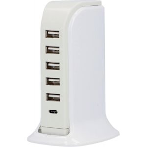 JGD-UNITEC Station de charge USB, 6 ports, station de charge A/C, station de charge USB universelle, IP20, blanc - Neuf