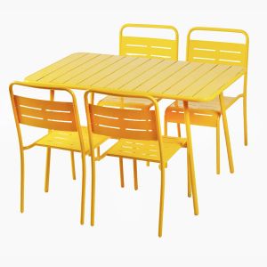 Bergame - Ensemble Table De Jardin 120 Cm Et 4 Chaises Jaune - Neuf