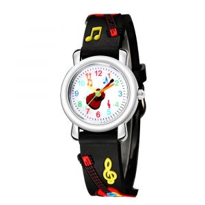 Montre Pour Enfant (Noire, Guitare), Montre-Bracelet Étanche À Quartz - Neuf