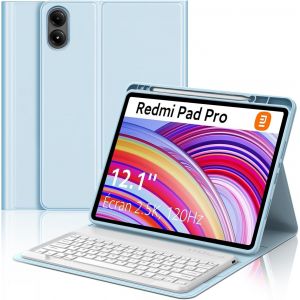 Coque Clavier Pour Redmi Pad Pro 12.1"" 2024 - Azerty Français Clavier Détachable Sans Fil Bluetooth, Étui Avec Fente Pour Stylo Pour Xiaomi Redmi Pad Pro 12.1"", Bleu Chair - Neuf