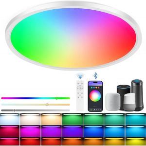 SHIBA-Plafonnier LED Chambre Dimmable 24W, 3400LM Intelligent Lampe Plafond RGB Compatible avec Alexa et Google, Télécommande&App [3 - Neuf