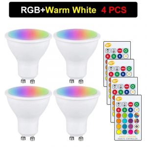 Lugh-Rgbww 4pcsampoule Led Rgb Gu10 10w Ac 85-265v,Projecteur Avec Télécommande,Ampoule Colorée À Intensité Variable,Pour Décoration De Salon Et De Chambre À Coucher - Neuf