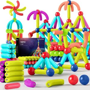 KALWL-108Pcs Jouets De Construction Magn&eacute;tiques,Jouets De Construction 3D,Blocs De Construction Magn&eacute;tiques,Cadeau De Jouet D'Apprentissage &Eacute;ducatif Pour Gar&ccedil;ons Et Filles De 3 &Agrave; 12 Ans - Neuf