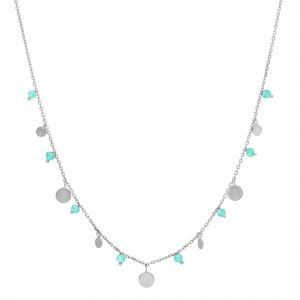 Collier Argent Rhodi&eacute; Pampilles Et Pierres Amazonite - Neuf