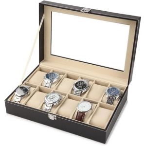 Kal-Boîte À Montres,Rangement Pour Montres En Cuir Pu Avec Coussins Pour Montres,Présentoir À Montres Avec Coussins Détachables,Présentoir Coffret Boîte À Montre Coffret À Montres (12 Fentes) - Neuf