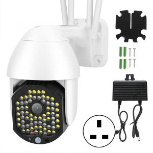 Camera HD 1080P WiFi IP66, vision nocturne, 68 lumieres, alarme sonore et lumineuse, PTZ, compatible Onvif 100-240V, prise UK - Neuf
