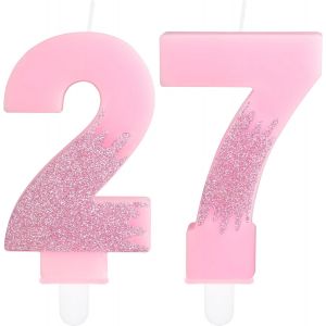 Bougies Roses Pour 27e Anniversaire,Numéro 27-Bougies Roses La Reine Des Neiges-Décoration De Gâteau Rose À Paillettes Pour Filles Et Garçons-Fournitures De Fête D'anniversaire De Mariage - Neuf