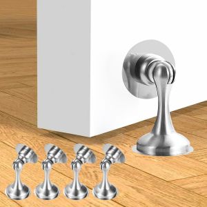 ChenQuanSarl-Lot De 4 Butées De Porte Magnétiques, Loquet De Porte Magnétique Pour Maison En Acier Inoxydable, Butee De Porte Magnetique Avec Auto-Adhésif Et Vis Pour Montage Mural Ou Au Sol, Argent - Neuf