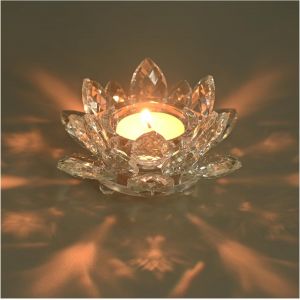 KALANKA-Photophore en Cristal, Bougeoir Fleur de Lotus en Cristal, Photophore Bougie en Verre Transparent, Porte Bougie Chauffe Plat pour Décoration de Noël, Mariage et Fête à Domicile - Neuf