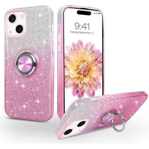 Kal-Coque Iphone 15 Avec Anneau Rotatif 360° Support De Voiture Magnétiqu, Paillettes Scintillantes Brillantes Etui Protection À Anti-Rayure Antichoc Housse Pour Iphone 15 6.1'', Dégradé Rose - Neuf