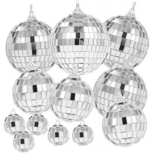 12 Pièces Boules Disco Miroir,Boules À Facettes Argentées Boule Disco,Boules Disco À Suspendre,Pour Les Décorations De Sapin De Noël,Les Décors De Mariage,Les Décorations D'intérieur(8/6/4/2cm) - Neuf