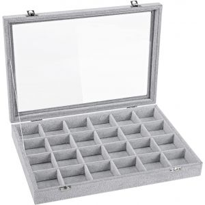 Tianyi-Plateaux À Bijoux Tiroir, Organisateur De Bijoux Avec 24 Grilles Et Couvercle En Velours, Rangement De Bijoux Empilable Amovible De Grande Capacité Pour Montre Boucle D'oreille Bracelet, Gris - Neuf