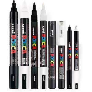Mevronisshop-Posca Lot De 8 Stylos &Agrave; Pointe Fine &Agrave; Moyenne Noirs Et Blancs (Pc-5m, Pc-3m, Pc-1m, Pc-1mr) - Neuf