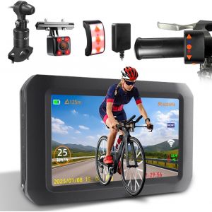 Mevronisshop-Miroir De V&eacute;lo Avec Wifi Et Gps, &Eacute;cran De 4 Pouces, Cam&eacute;ra V&eacute;lo Frontale Et Arri&egrave;re 1080p Pour Selfie, Mode Conduite Assist&eacute;e, Contr&ocirc;leur Filaire, Affichage De La Temp&eacute;rature Et Des Cal - Neuf