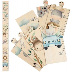 Eryi-Toises Pour Bébé Toise Pour Enfant En Bois Avec Motif Animalier Tableau De Mesures Pour Bébé Cadeau De Naissance Toise Murale Hurra Ich Wachse Décoration De Chambre, 50-180 Cm(Animaux Mignons) - Neuf