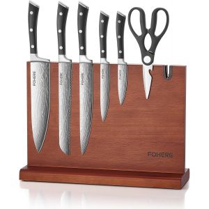 Jexnovashop-7 Pi&egrave;ces Couteau Cuisine, Bloc &Agrave; Couteaux Magn&eacute;tique Double Face, Porte Couteaux Aimant&eacute; En Bois Avec Aimant Extra Puissant, Blocs Porte Couteau Magn&eacute;tique En Acacia Avec Aiguiseur - Neuf