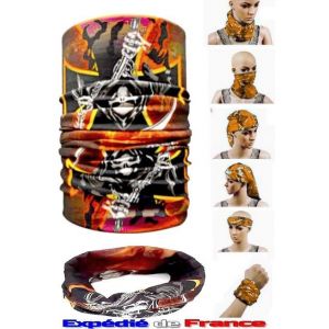 Masque Tour De Cou Cagoule Bandeau Multifonction Respirant Anti-Transpirant Biker Faucheuse T&ecirc;te De Mort Croix De Fer Malte Guerre West Coast - Neuf