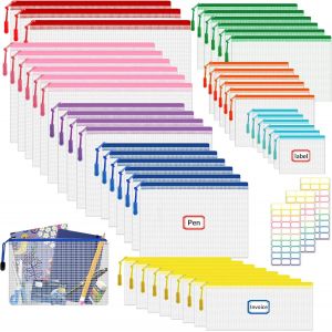 NouvelHorizonstore-48 Pi&iquest;&iquest;ces Pochette Document Zipp&iquest;&iquest;e, Pochette Plastique A4 + A5 + A6 + B4 + B5 + B6 + B8 + sac &iquest;&iquest; billets, PVC Transparentes Document Dossier, &iquest;&iquest;tanche Sac Plastique Zip, avec 3 autoc - Neuf