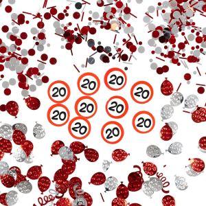 Decoration anniversaire 20 ans mélange de confettis panneau de signalisation rouge/blanc - Décoration e pour un 20 ans anniversaire homme et femme - Neuf