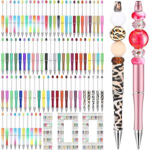 Chenquansarl-Lot De 100 Stylos À Bille À Perles En Plastique À Faire Soi-Même, Avec Perles, Encre Noire, Idéaux Pour Les Femmes, Les Étudiants, L'école Et Les Fournitures De Bureau - Neuf