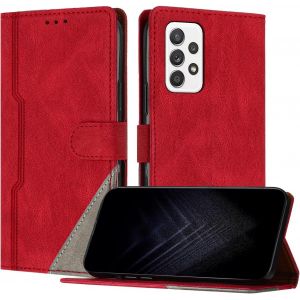 Kal-&Eacute;tui Pour Samsung Galaxy A52 4g/5g/ A52s 5g, Housse En Cuir Pu Avec [Protection Antichoc Tpu] [Fonction Support] [Porte-Cartes ] Antichoc Magn&eacute;tique Coque Pour Galaxy A52 4g - Rouge - Neuf