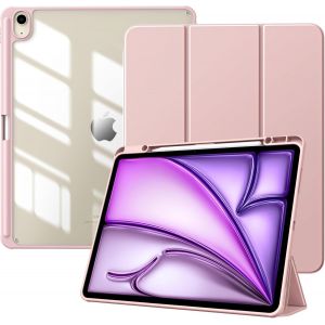 Coque pour Nouvel iPad Air 13 Pouces (M3/M2-2025/2024) avec Porte-Stylet, &Eacute;tui Fine Mise en Sommeil/R&eacute;veil Auto, Housse Arri&egrave;re Transparente avec Support pour iPad Air 13, Rose Clair - Neuf