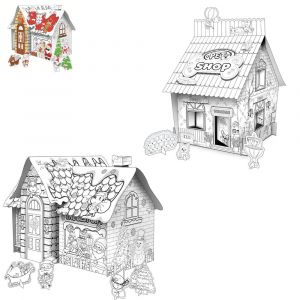 Maisonnettes en carton &agrave; monter soi-m&ecirc;me pour enfants - 2 mod&egrave;les, activit&eacute; artistique et manuelle interactive, d&egrave;s 3 ans - Neuf