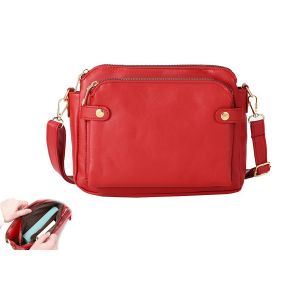 Sac bandouli&egrave;re en cuir PU trois couches avec bandouli&egrave;re r&eacute;glable - Rouge - Neuf