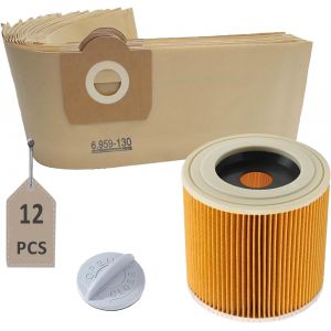 Lot De 12 Sacs 6.959-130.0 1 Filtre &Agrave; Cartouche 6.414-552.0 Pour K&auml;rcher Wd3 Wd3 Premium Mv3 Se 4001 Se 4002 Wd3.200 - Neuf
